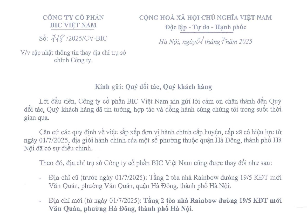 Cập nhật thông tin địa chỉ trụ sở chính Công ty